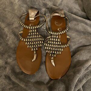 Jeffrey Campbell Size 9 Nena Pewter Leather Sandals - like new